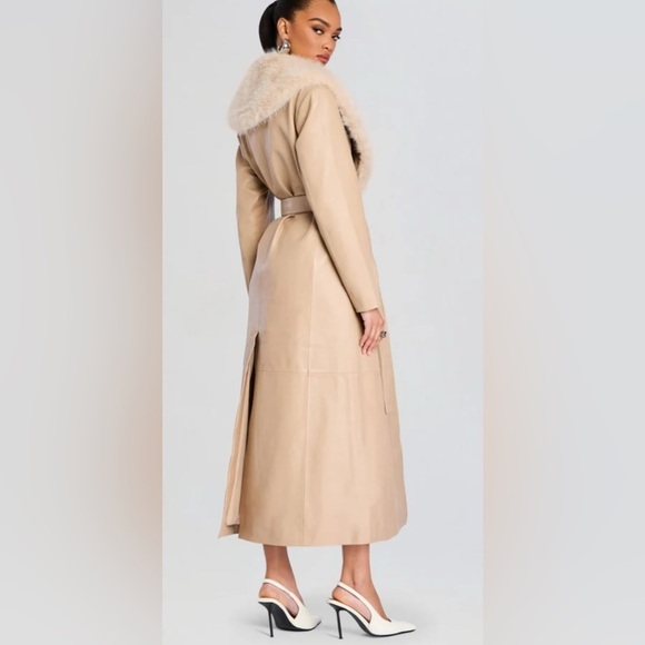 CURRENT SEASON NEW Retrofete Kieran leather long coat in latte - Picture 3 of 12